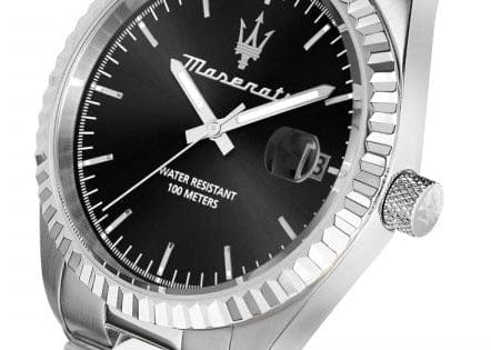 Maserati Competizione Black Dial Silver Steel Strap Watch for Men - R8853100028