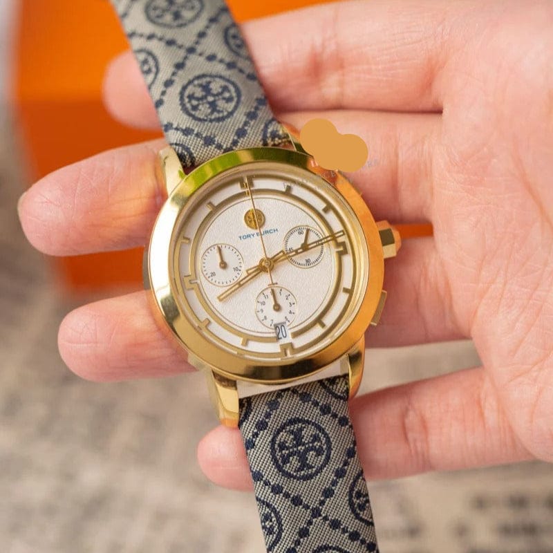 Tory Burch Classic Chronograph White Dial Grey Nylon Strap Watch for Women - TBW1035
