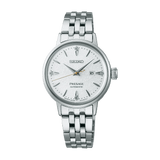 Seiko Presage Cocktail Time Automatic Diamonds White Dial Silver Steel Strap Watch for Women - SRE017J1