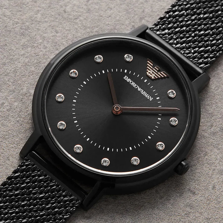 Emporio Armani Kappa Black Dial Black Mesh Strap Watch for Women - AR11252