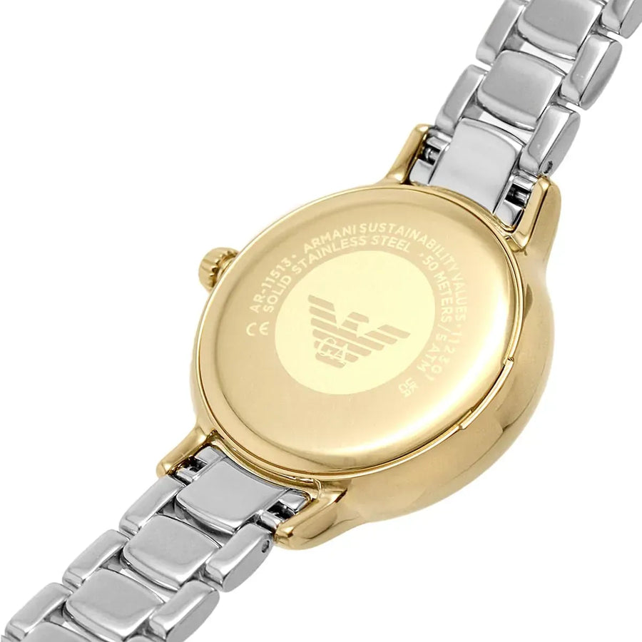 Emporio Armani Cleo Three Hand Mother of Pearl Dial Two Tone Steel Strap Watch for Women - AR11513