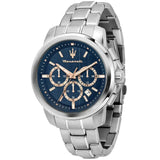Maserati Successo Chronograph Blue Dial Silver Steel Strap Watch for Men - R8873621037