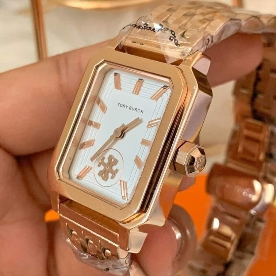 Tory Burch Robinson White Dial Rose Gold Steel Strap Watch for Women - TBW1502