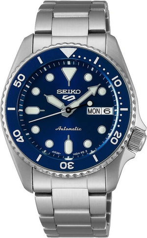 Seiko 5 Sports SKX Street Denim Blue Dial Silver Steel Strap Watch for Men - SRPL77K1