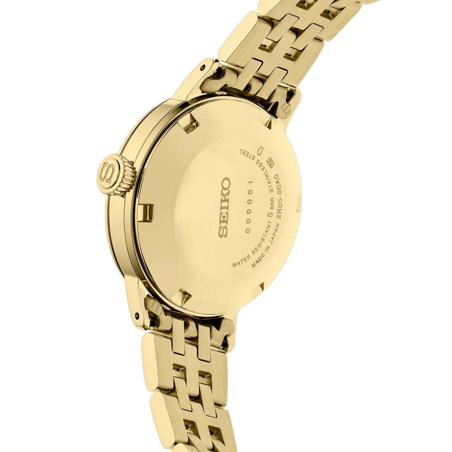 Seiko Presage Cocktail Time Automatic Diamonds Gold Dial Gold Steel Strap Watch for Women - SRE018J1