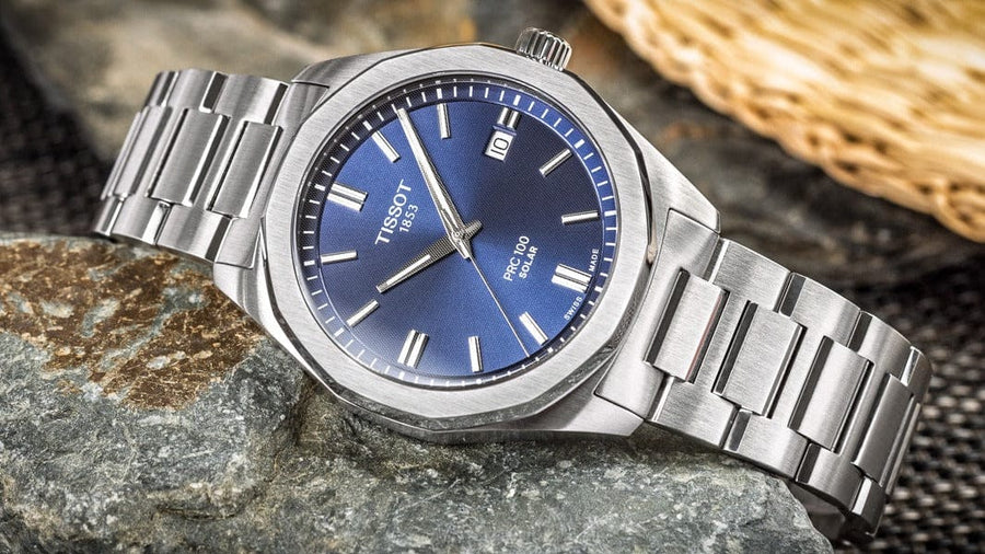 Tissot PRC 100 Solar Quartz Blue Dial Silver Steel Strap Watch for Men - T151.422.11.041.00