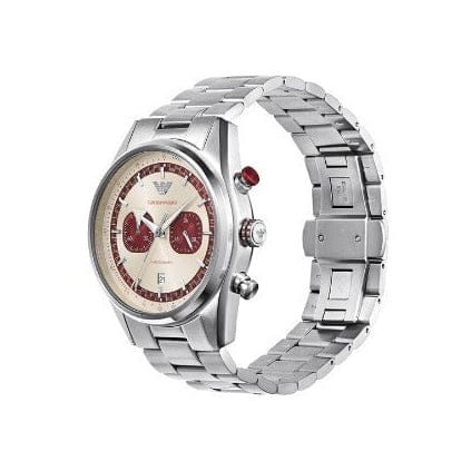 Emporio Armani Racer Chronograph White Dial Silver Steel Strap Watch for Men - AR11645