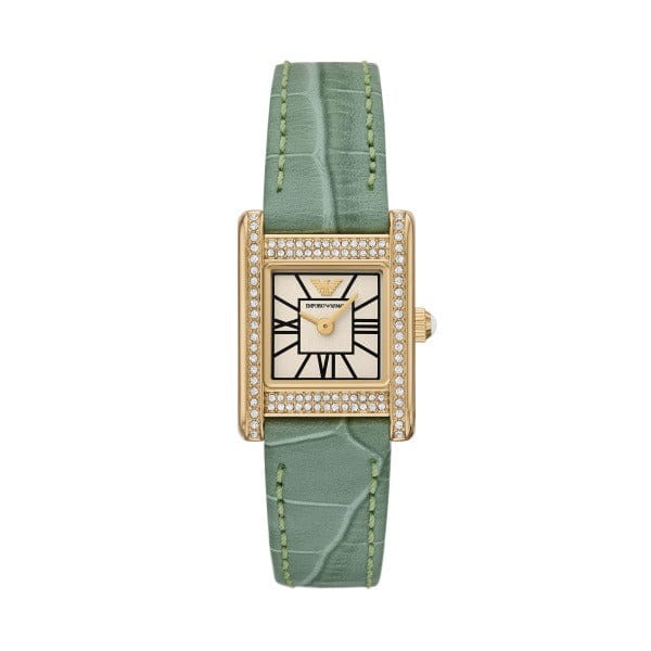 Emporio Armani Classic White Dial Green Leather Strap Watch for Women - AR11661