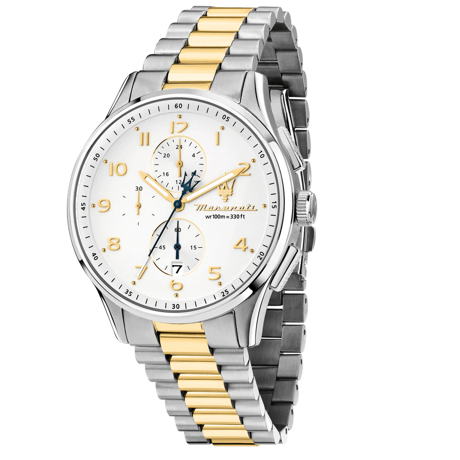 Maserati Sorpasso Chronograph White Dial Two Tone Steel Strap Watch for Men - R8873624003
