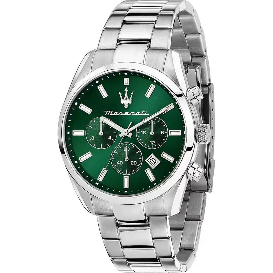 Maserati Attrazione Chronograph Green Dial Silver Steel Strap Watch for Men - R8853151011