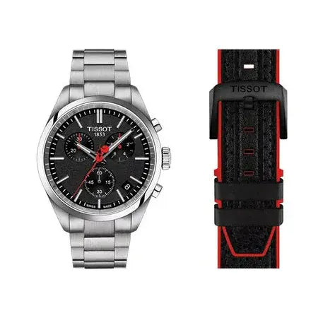 Tissot PR 100 Vuelta Chronograph Black Dial Silver Steel Strap Watch for Men - T150.417.11.051.01