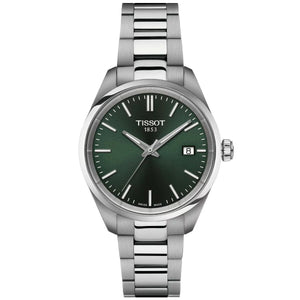 Tissot PR 100 Quartz Green Dial Silver Steel Strap Watch for Women - T150.210.11.091.00