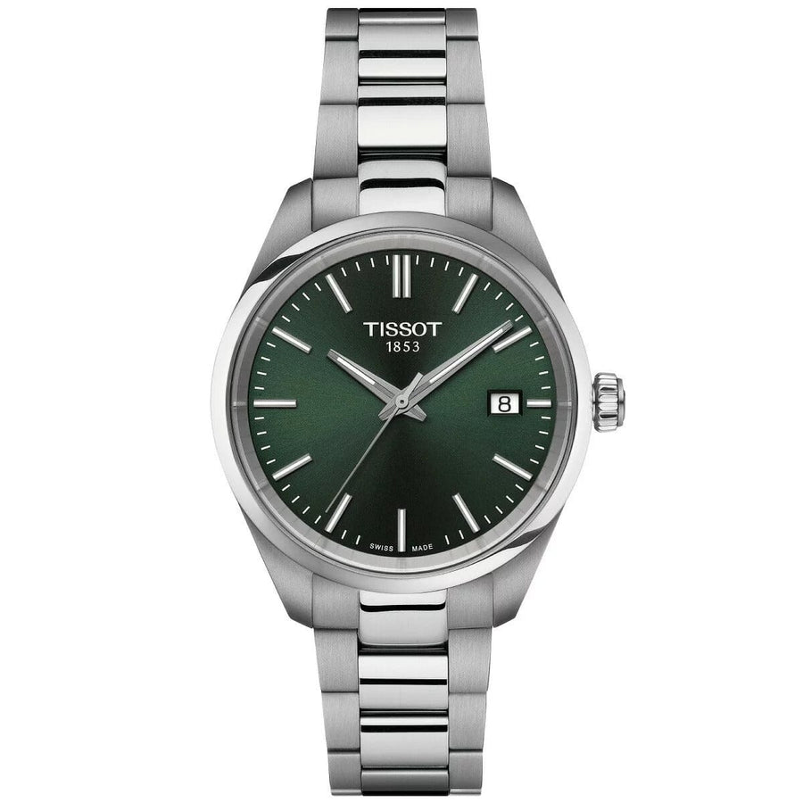Tissot PR 100 Quartz Green Dial Silver Steel Strap Watch for Women - T150.210.11.091.00
