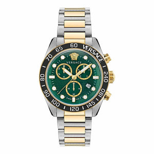 Versace Greca Dome Chronograph Green Dial Two Tone Steel Strap Watch for Men - VE6K00423