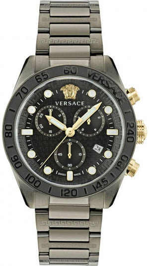 Versace Greca Dome Chronograph Black Dial Grey Steel Strap Watch for Men - VE6K00623
