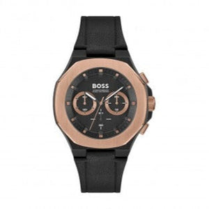 Hugo Boss Taper Chronograph Black Dial Black Leather Strap Watch for Men - 1514089