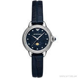 Emporio Armani Mia Moonphase Blue Dial Blue Leather Strap Watch for Women - AR11629