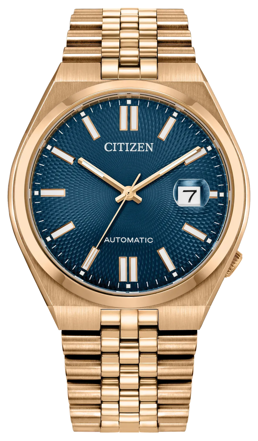 Citizen Tsuyosa 60 Automatic Blue Dial Rose Gold Steel Strap Watch for Men - NK0023-57L