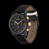 Hugo Boss Trace Chronograph Black Dial Black Leather Strap Watch for Men - 1514003