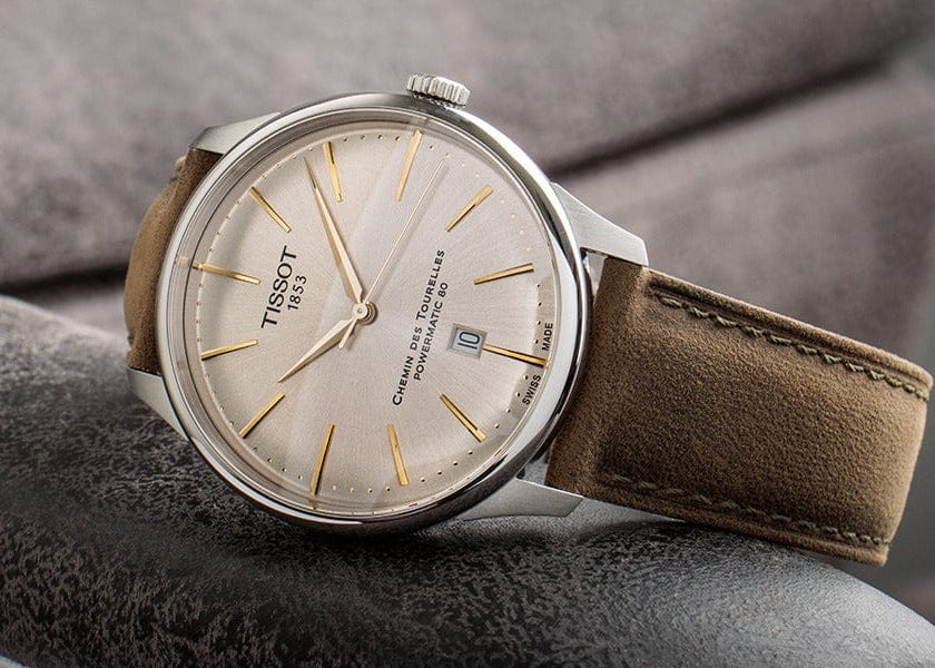 Tissot Chemin des Tourelles Automatic Powermatic 80 Ivory Dial Green Leather Strap Watch for Men - T139.407.16.261.00