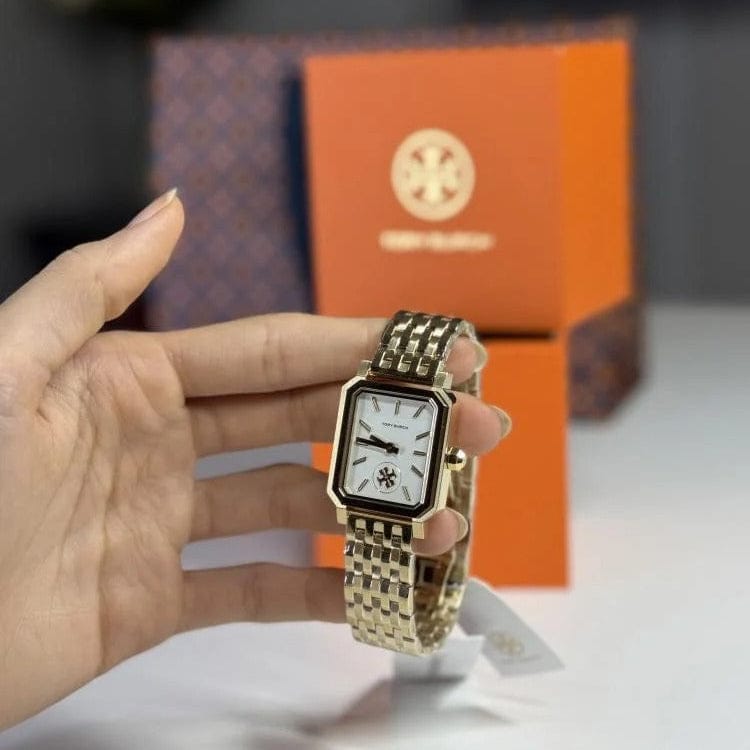 Tory Burch Robinson White Dial Gold Steel Strap Watch for Women - TBW1500