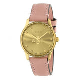 Gucci G Timeless Gold Dial Pink Leather Strap Watch for Women - YA1265041
