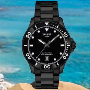 Tissot Seastar 1000 Quartz Black Dial Black Steel Strap Watch for Men - T120.410.33.051.00