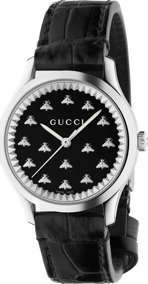 Gucci G Timeless Black Dial Black Leather Strap Watch for Women - YA1265055