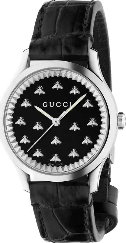 Gucci G Timeless Black Dial Black Leather Strap Watch for Women - YA1265055
