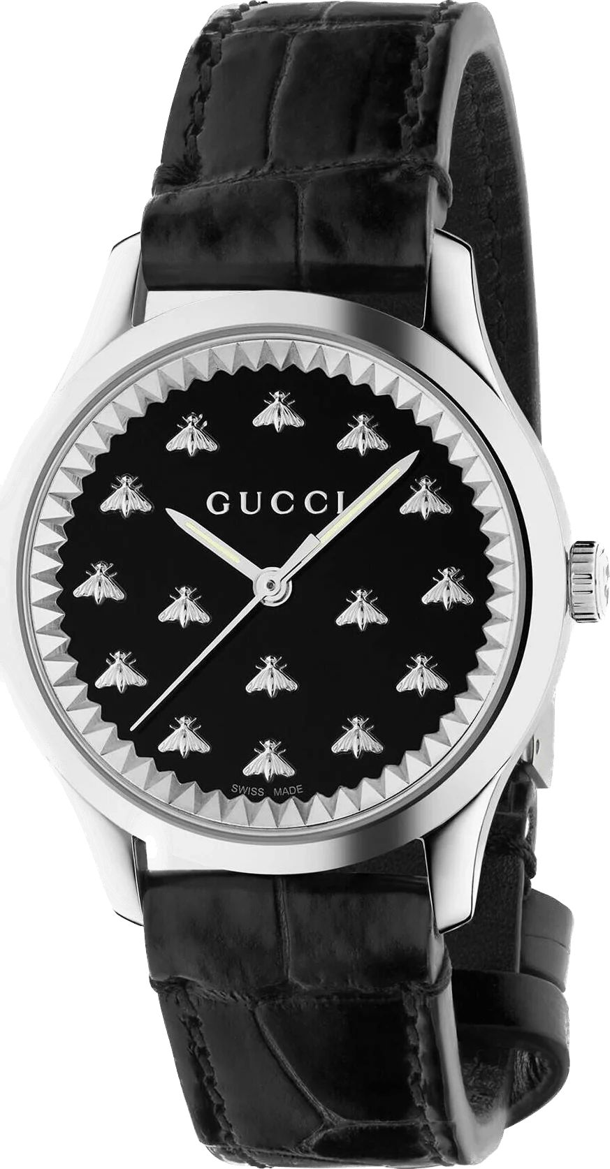 Gucci G Timeless Black Dial Black Leather Strap Watch for Women - YA1265055