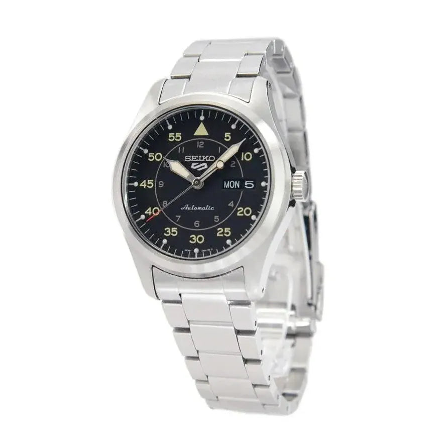 Seiko 5 Sports Flieger Automatic Black Dial Silver Steel Strap Watch for Men - SRPH27K1