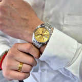 Seiko 5 Sports SNXS Automatic Gold Dial Silver Steel Strap Watch for Men - SRPL59K1