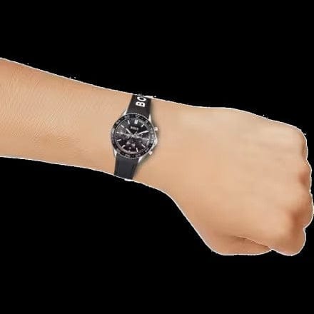 Hugo Boss Runner Chronograph Black Dial Black Silicone Strap Watch for Men - 1514141