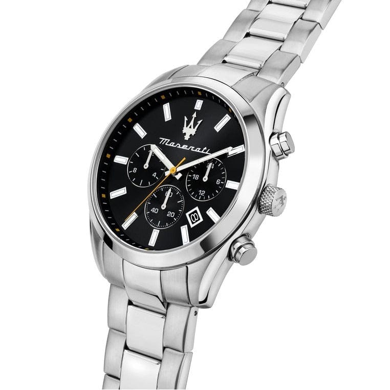 Maserati Attrazione Chronograph Black Dial Silver Steel Strap Watch for Men - R8853151010