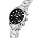 Maserati Attrazione Chronograph Black Dial Silver Steel Strap Watch for Men - R8853151010