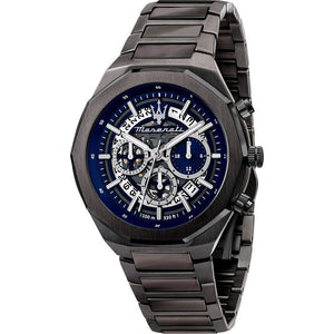 Maserati Stile Skeleton Chronograph Blue Dial Grey Steel Strap Watch for Men - R8873642012