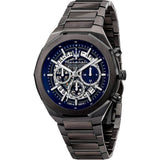 Maserati Stile Skeleton Chronograph Blue Dial Grey Steel Strap Watch for Men - R8873642012