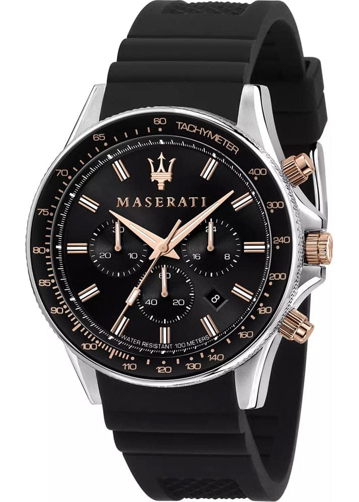 Maserati SFIDA Chronograph Black Dial Black Silicone Strap Watch for Men - R8871640005