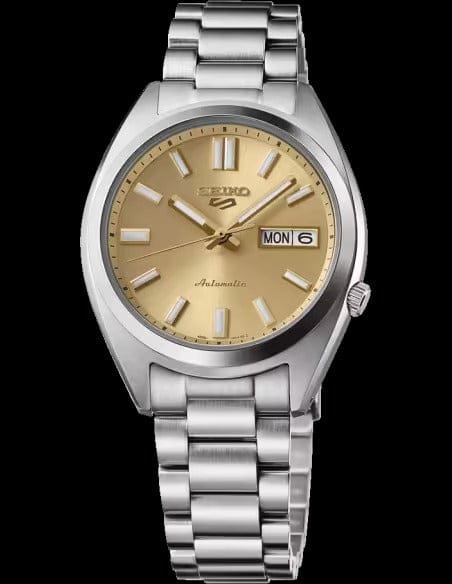 Seiko 5 Sports Automatic Gold Dial Silver Steel Strap Watch for Men - SRPL59K1