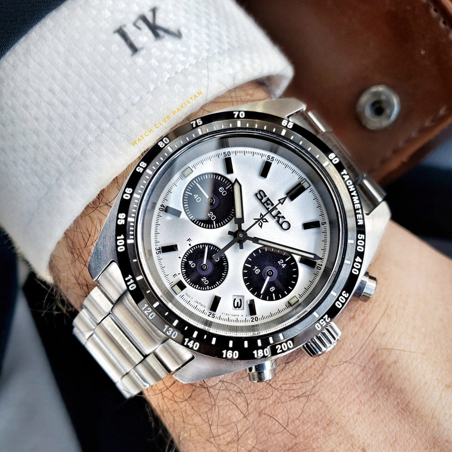 Seiko Prospex Speedtimer Solar Chronograph White Dial Silver Steel Strap Watch for Men - SSC813