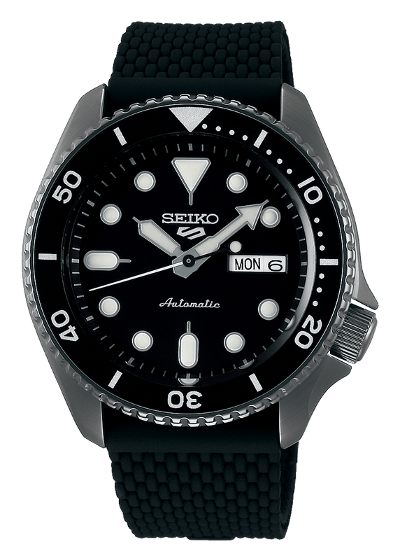 Seiko 5 Sports SKX Series Automatic Black Dial Black Silicone Strap Watch for Men - SRPD65K2