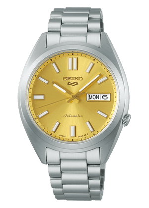 Seiko 5 Sports Automatic Gold Dial Silver Steel Strap Watch for Men - SRPL59K1