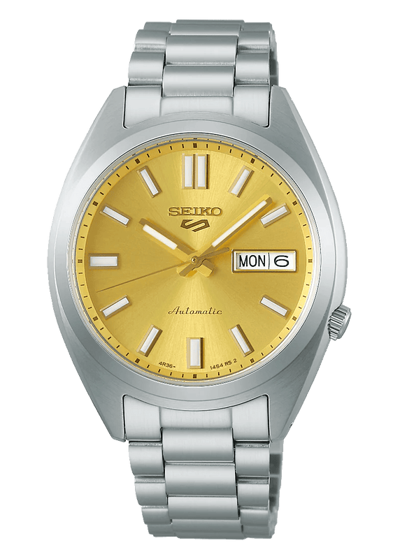 Seiko 5 Sports Automatic Gold Dial Silver Steel Strap Watch for Men - SRPL59K1