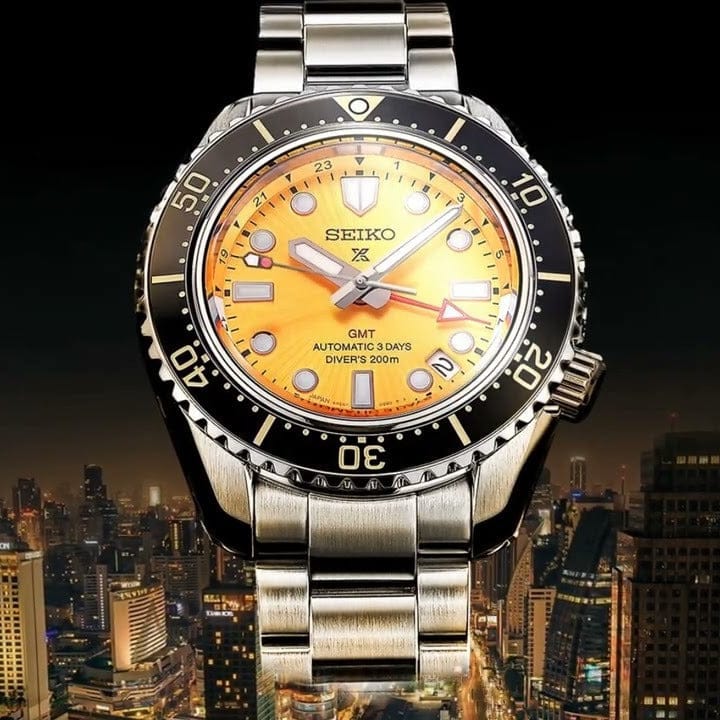 Seiko Prospex The Night of Siam Limited Edition Yellow Dial Silver Steel Strap Watch for Men - SPB487J1