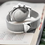 Hugo Boss Skytraveller Chronograph Blue Dial Silver Mesh Strap Watch for Men - 1514149