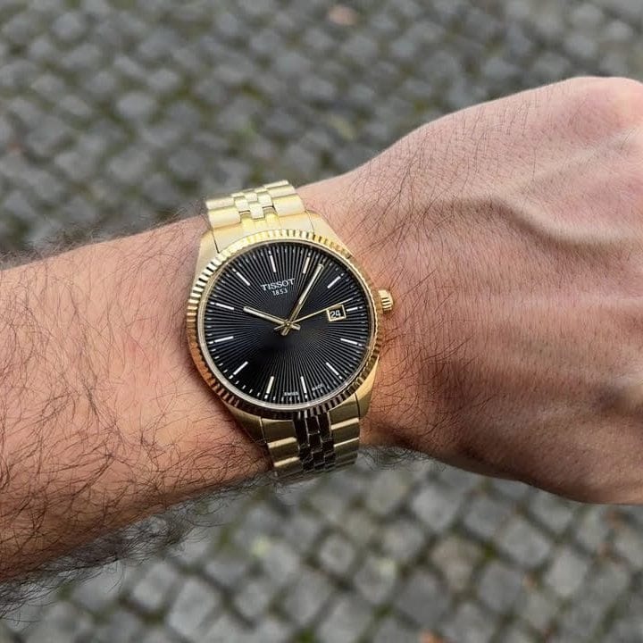 Tissot Ballade Quartz Black Dial Gold Steel Strap Watch for Men - T156.410.33.051.00