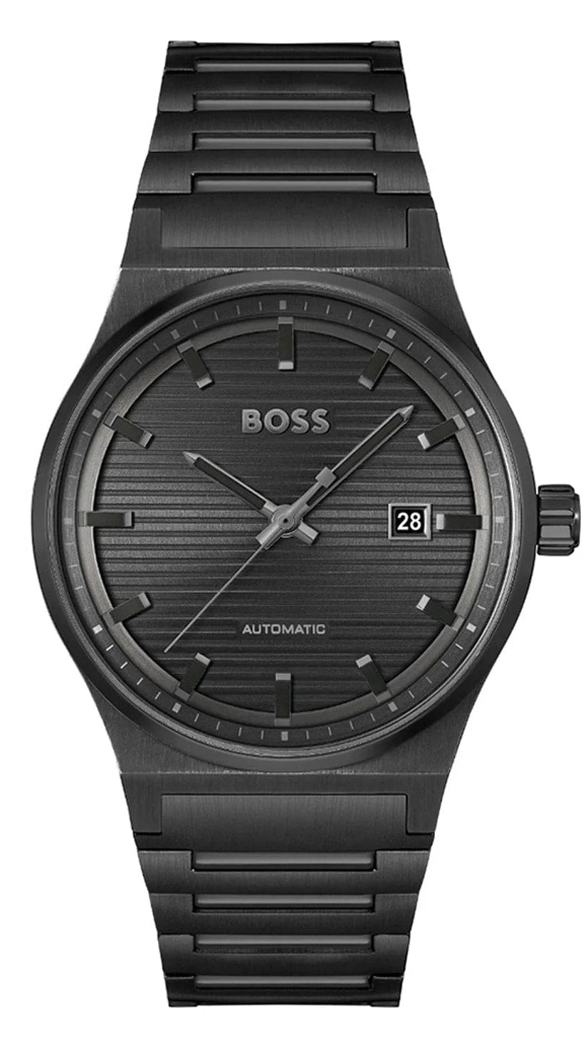 Hugo Boss Candor Automatic Black Dial Black Steel Strap Watch for Men - 1514120