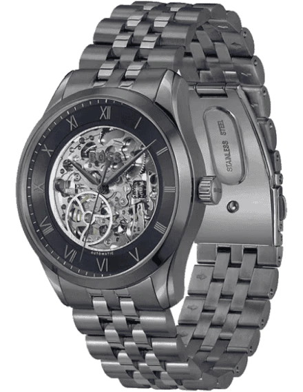 Hugo Boss Principle Skeleton Blue Dial Grey Steel Strap Watch for Men - 1514254