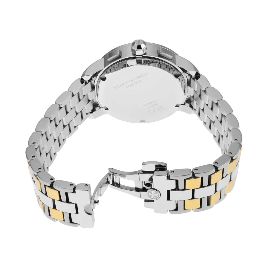 Tory Burch The Tory Chronograph White Dial Two Tone Steel Strap Watch for Women - TBW1052