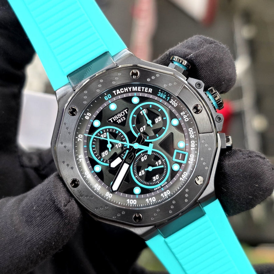 Tissot T Race Chronograph Black Dial Green Rubber Strap Watch for Men - T141.417.37.051.01